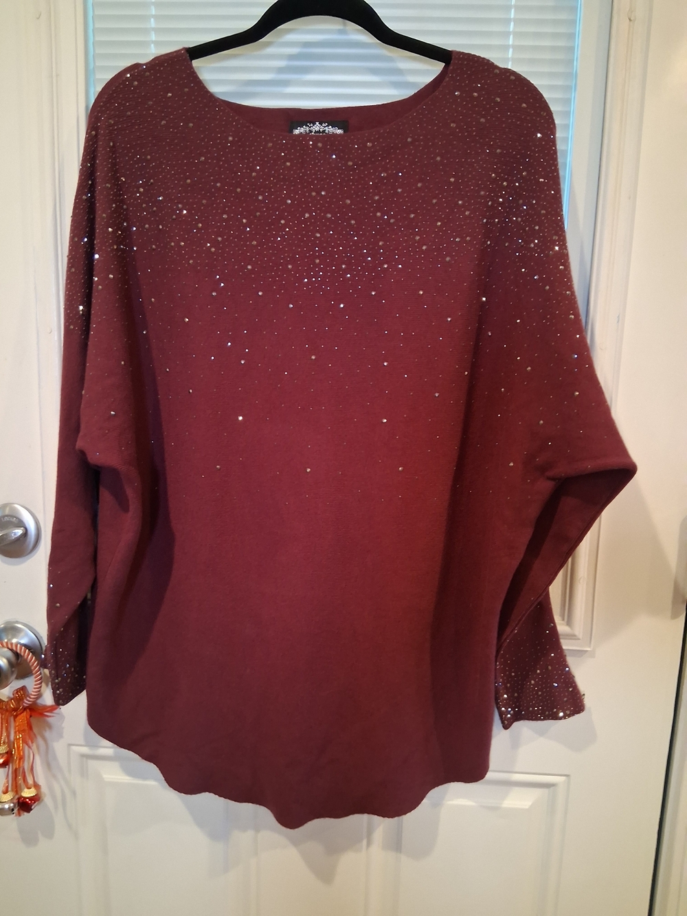 Sku28 Olivers Wine Maroon Rhinestone-Embellished Boutique Sweater Size 1x
